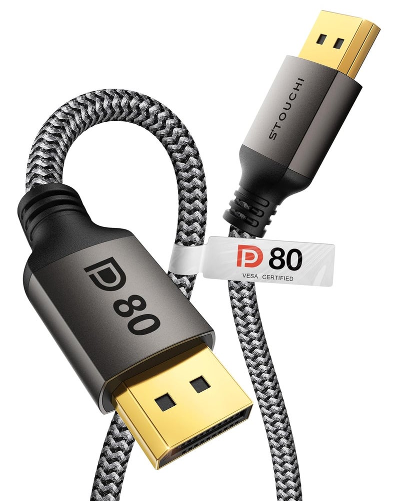 Stouchi كابل DisplayPort 2.1 (معتمد من VESA) 3.3 قدم، 80 جيجابت في الثانية [16K@120Hz / 8K@240Hz / 4K@540Hz]، HDR، HDCP، DSC 1.2a، FreeSync، G-Sync، كابل DP لشاشة الألعاب، RTX 5090، RX 9070، RTX 6000 Ada - Image 1